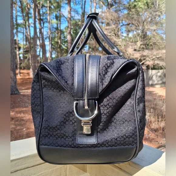 VTG Coach XL Signature Black Duffle Carry On Travel Weekender Bag & Toiletry Bag - Picture 4 of 16